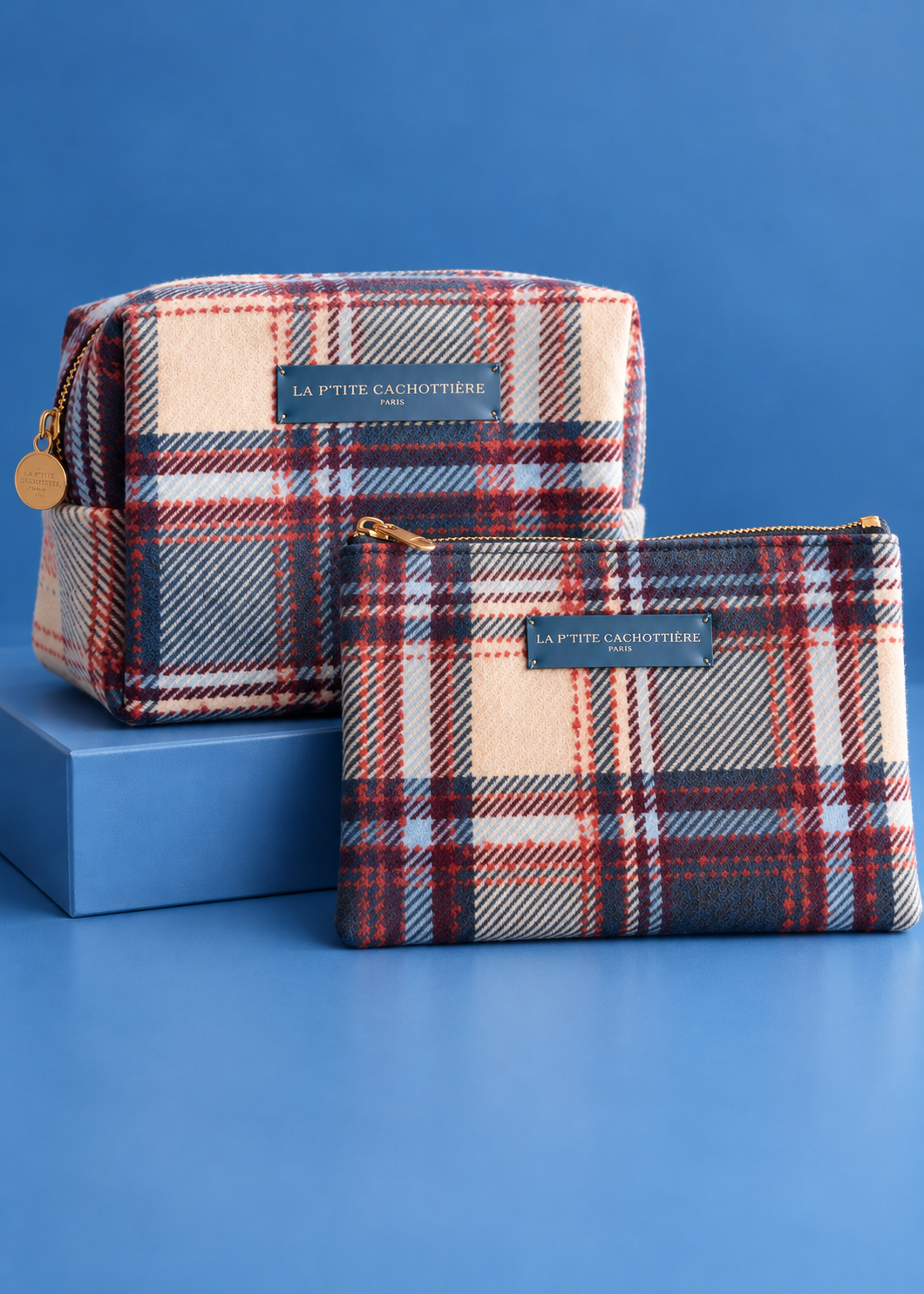 Kosmetik Clutch 'Karo-Blau'