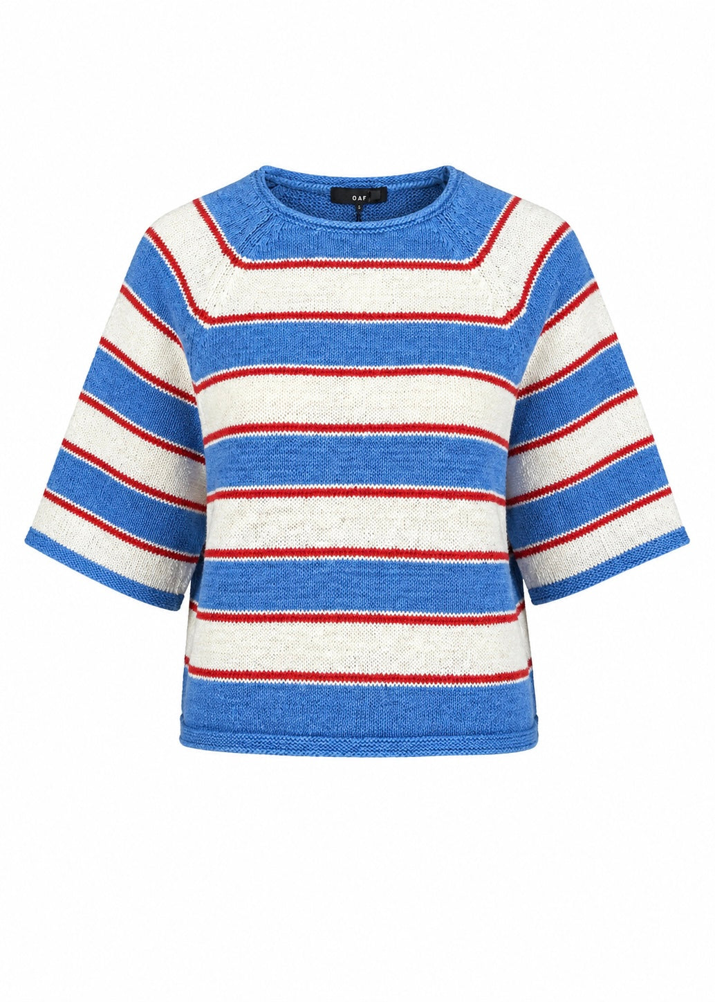 Kurzarm Strickpullover 'Blau-Rot'