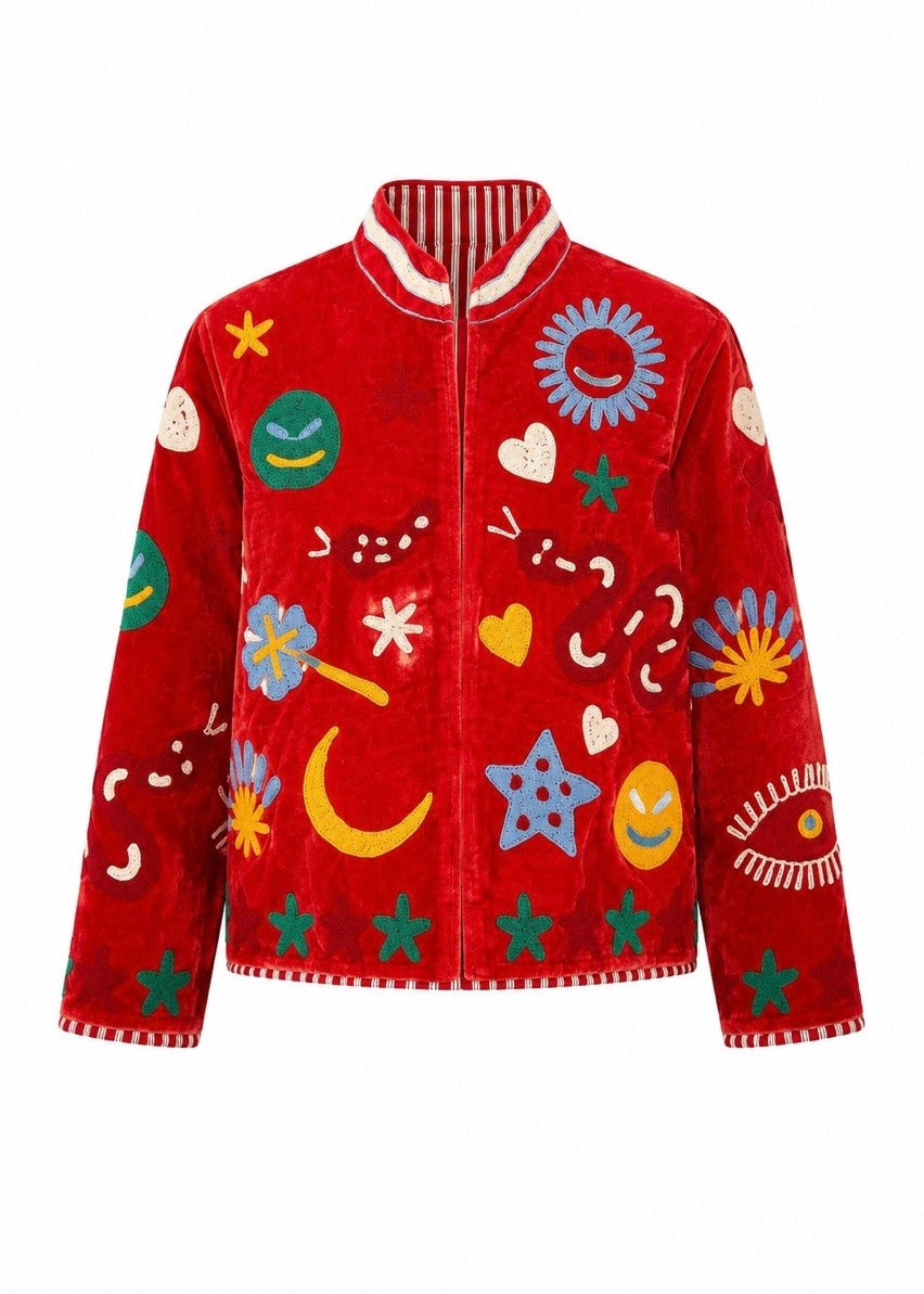 Bohojacke aus Samt 'Rot'