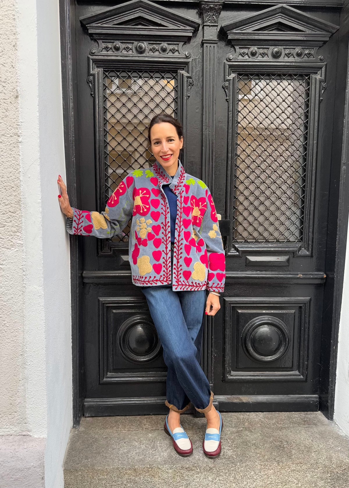 Bohojacke aus Samt 'Blau-Grau'