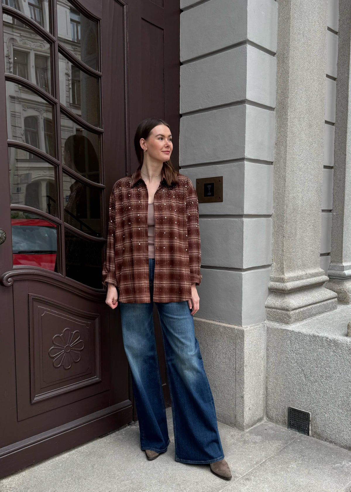 Flanellhemd mit Strass &#39;Braun&#39;