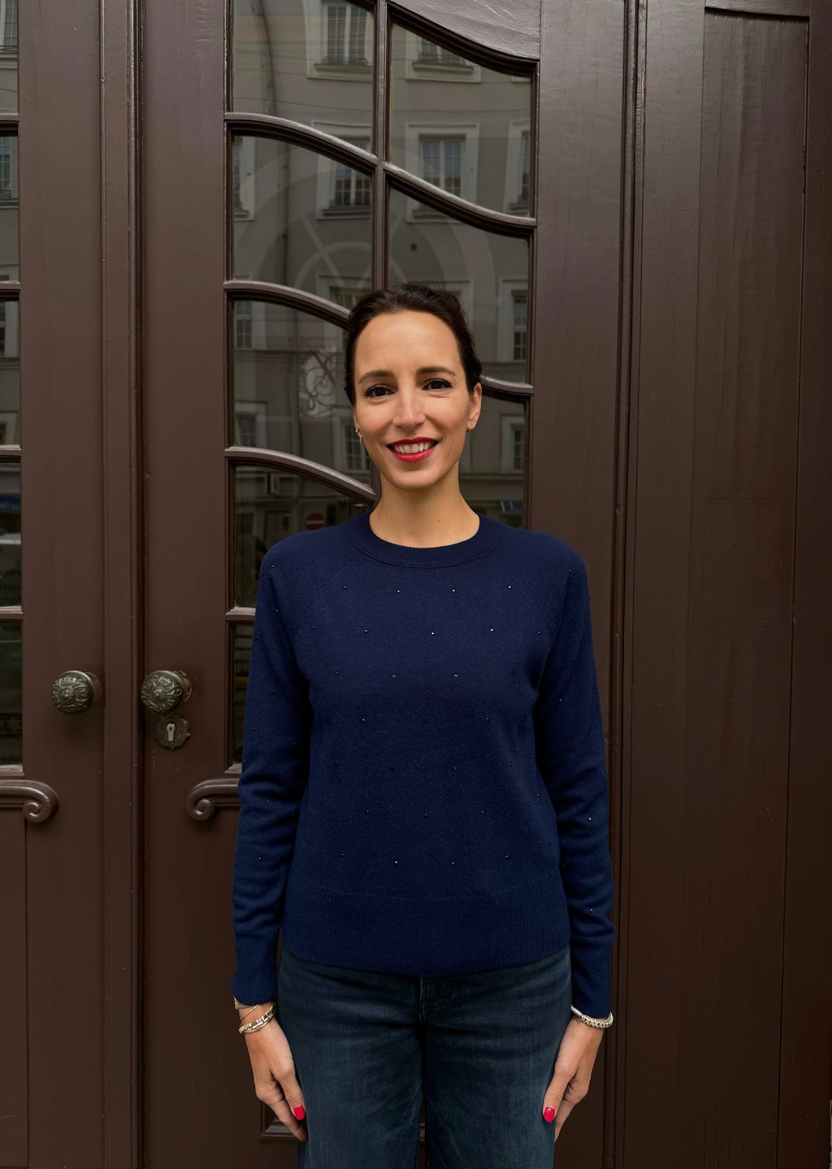 Strickpullover mit Strass Steinen &#39;Navy&#39;