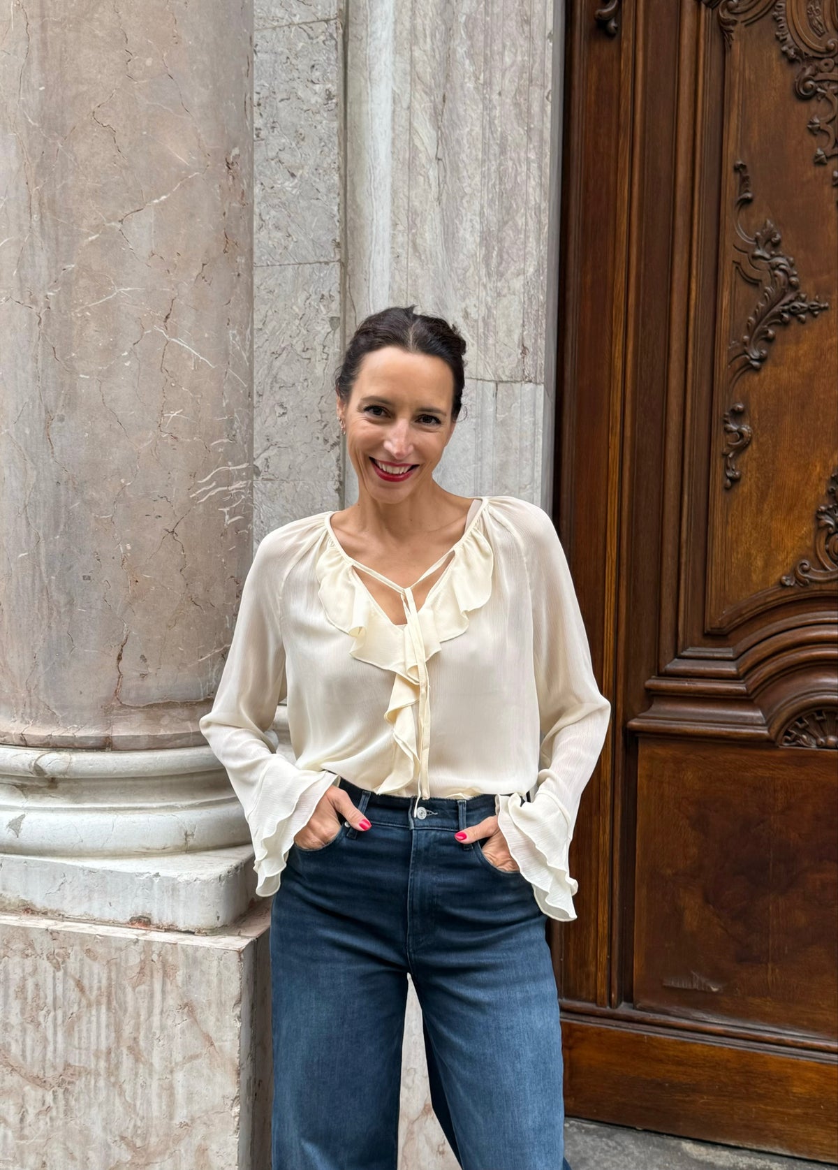 Chiffon Bluse mit Volant &#39;Vanille&#39;