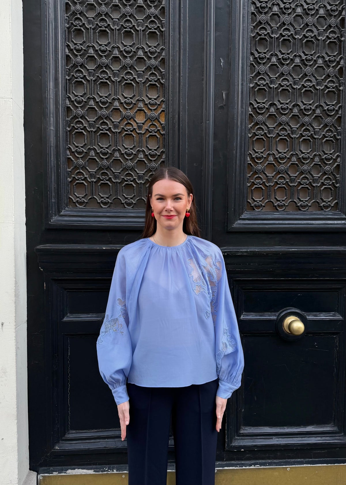 Bluse mit Spitze 'Hellblau'