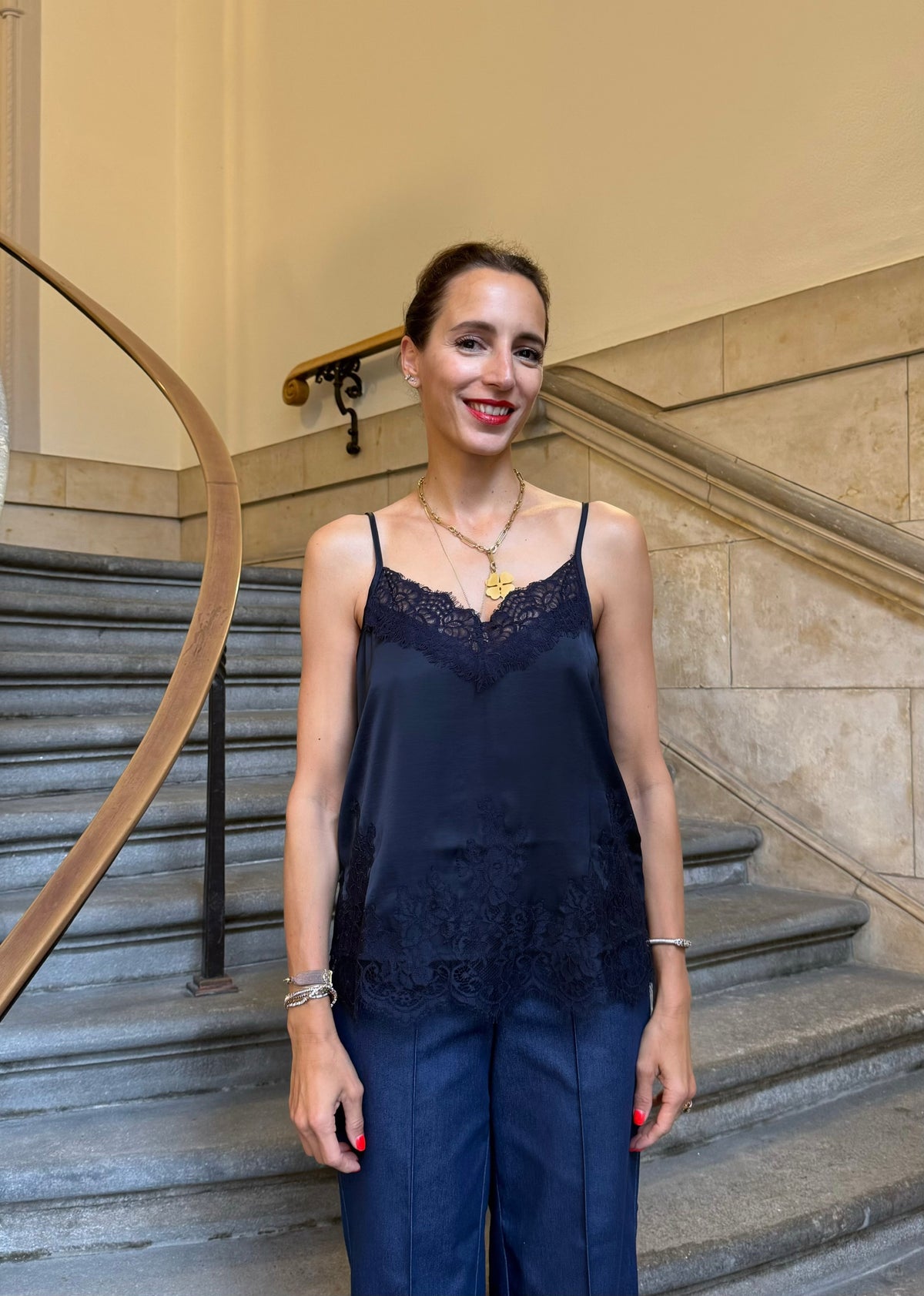 Trägertop mit Spitze &#39;Navy&#39;