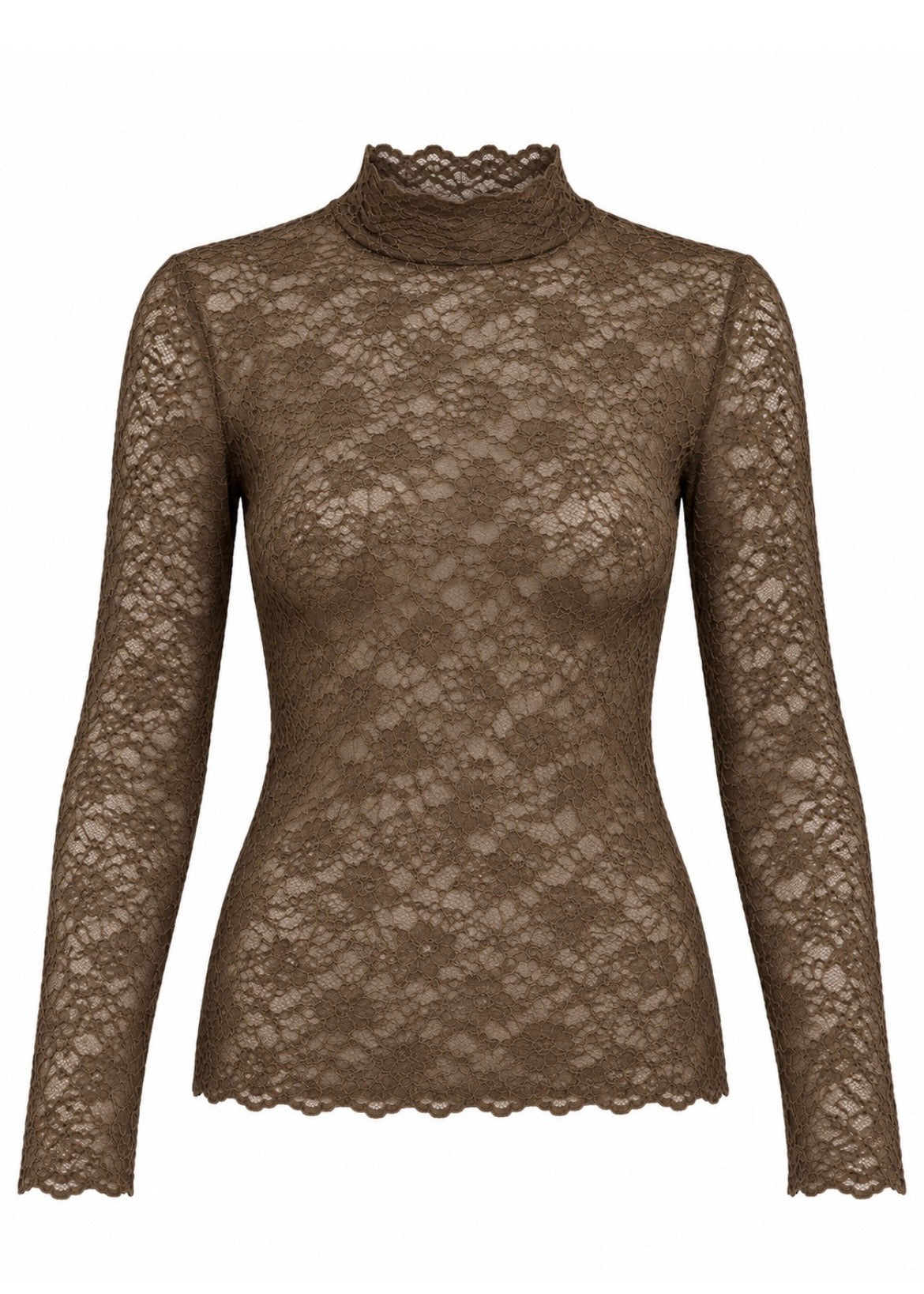 Rollkragenshirt aus Spitze 'Olive'
