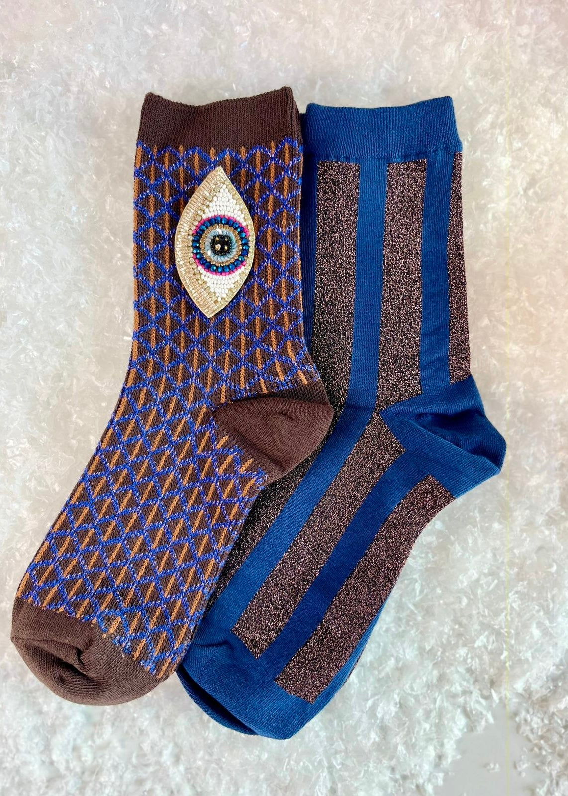 2er-Set Socken 'Auge' Braun-Lila