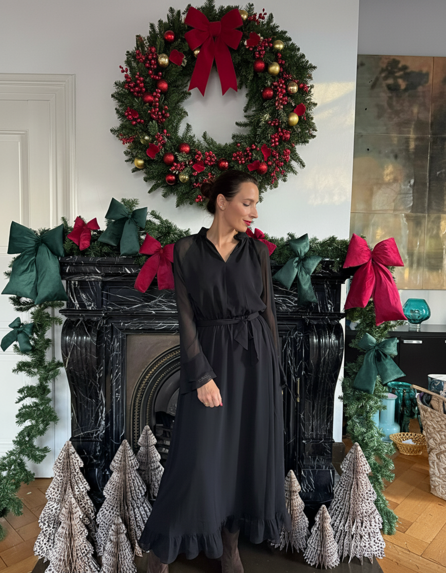 Maxi Stufenkleid Schwarz