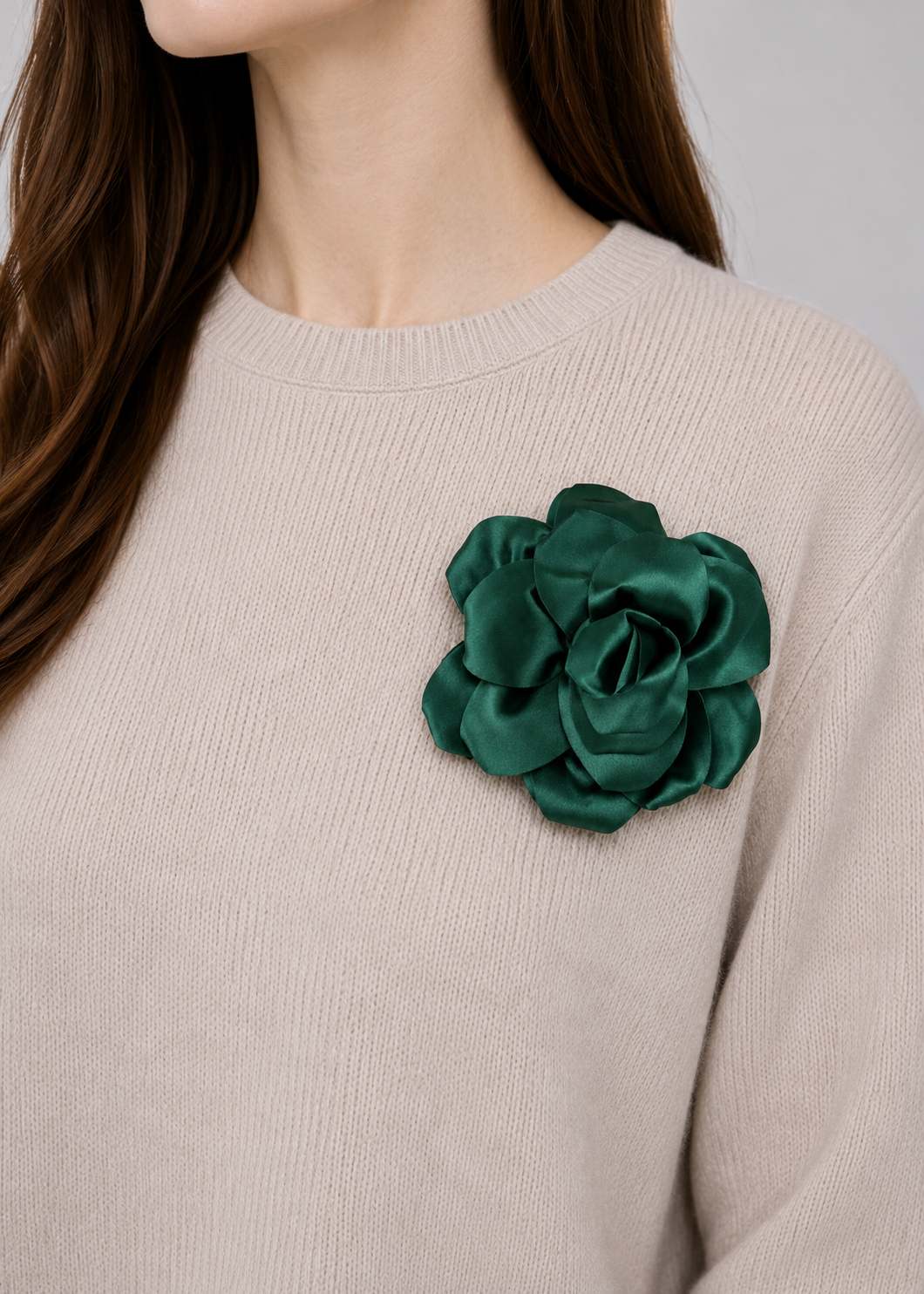 XL-Brosche Satin-Blüte 'Smaragd'