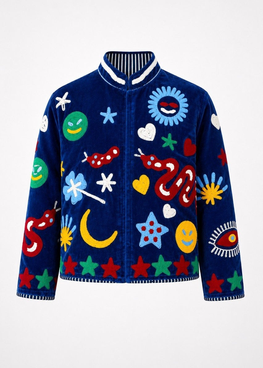 Bohojacke aus Samt 'Blau'