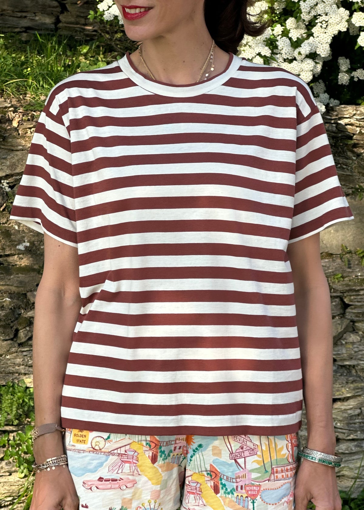Oversized T-Shirt geringelt &#39;Braun&#39;
