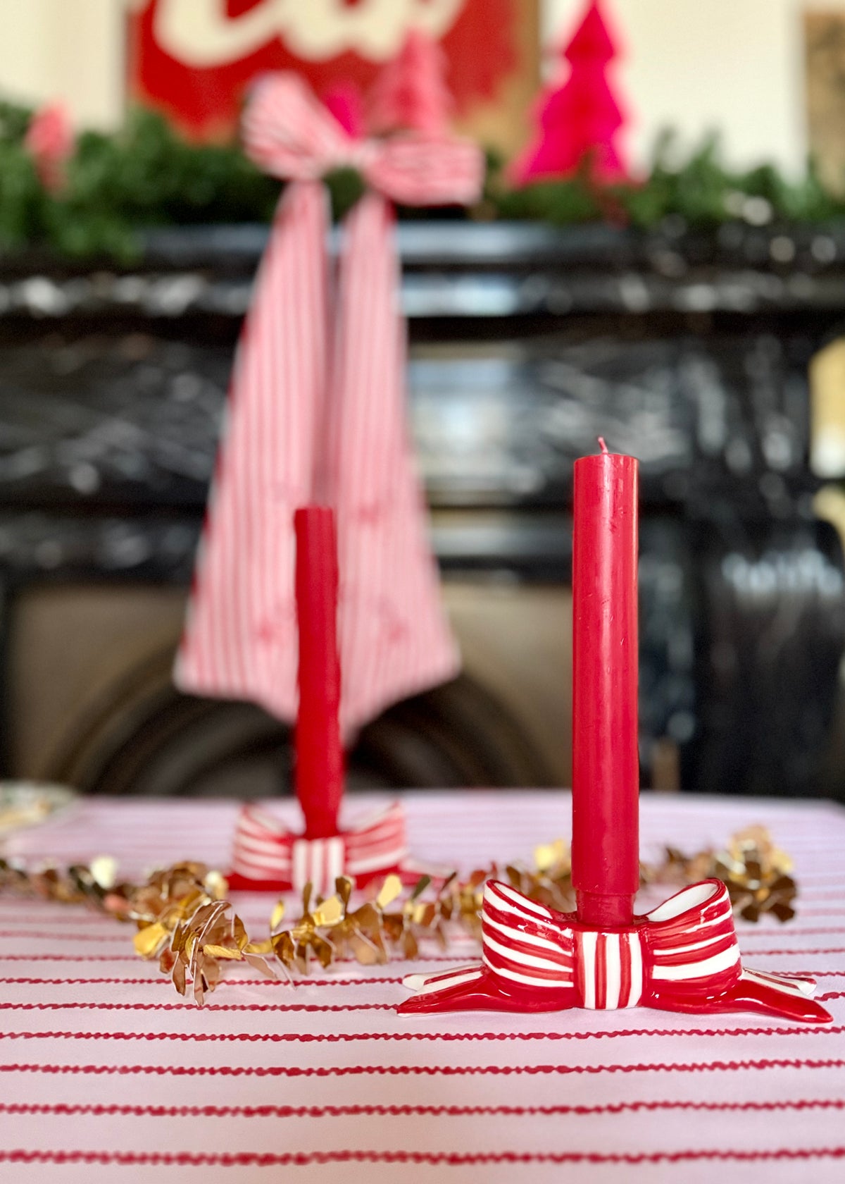 Kerzenständer 'Schleife' rot-weiß