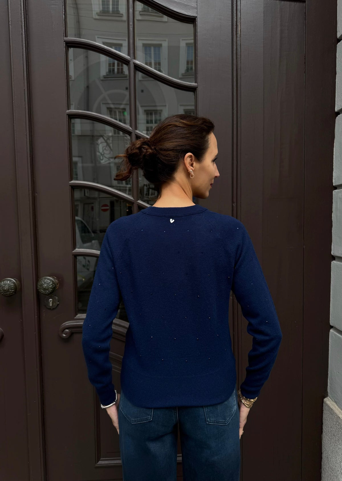 Strickpullover mit Strass Steinen &#39;Navy&#39;