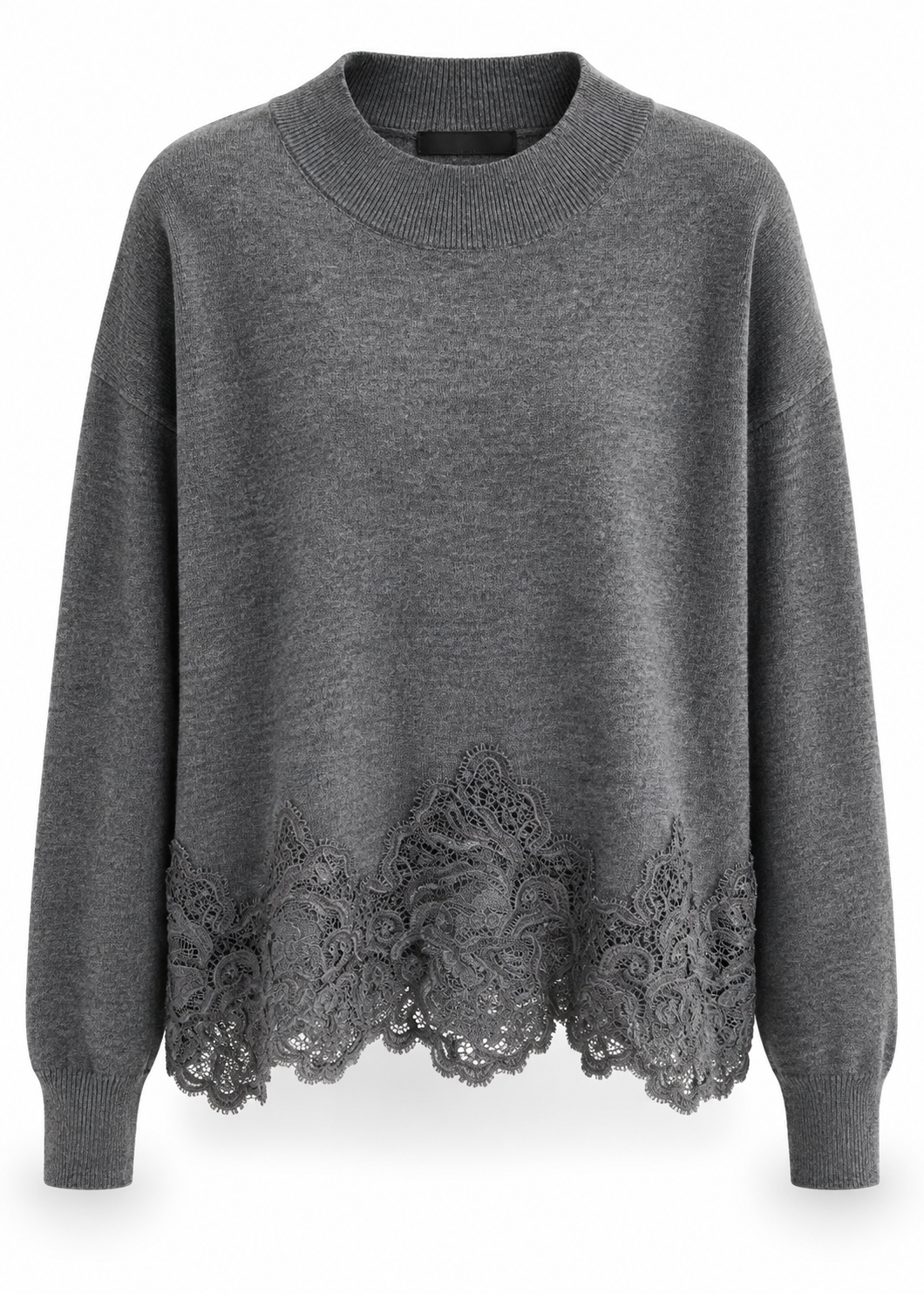 Pullover mit Spitze 'Anthrazit'