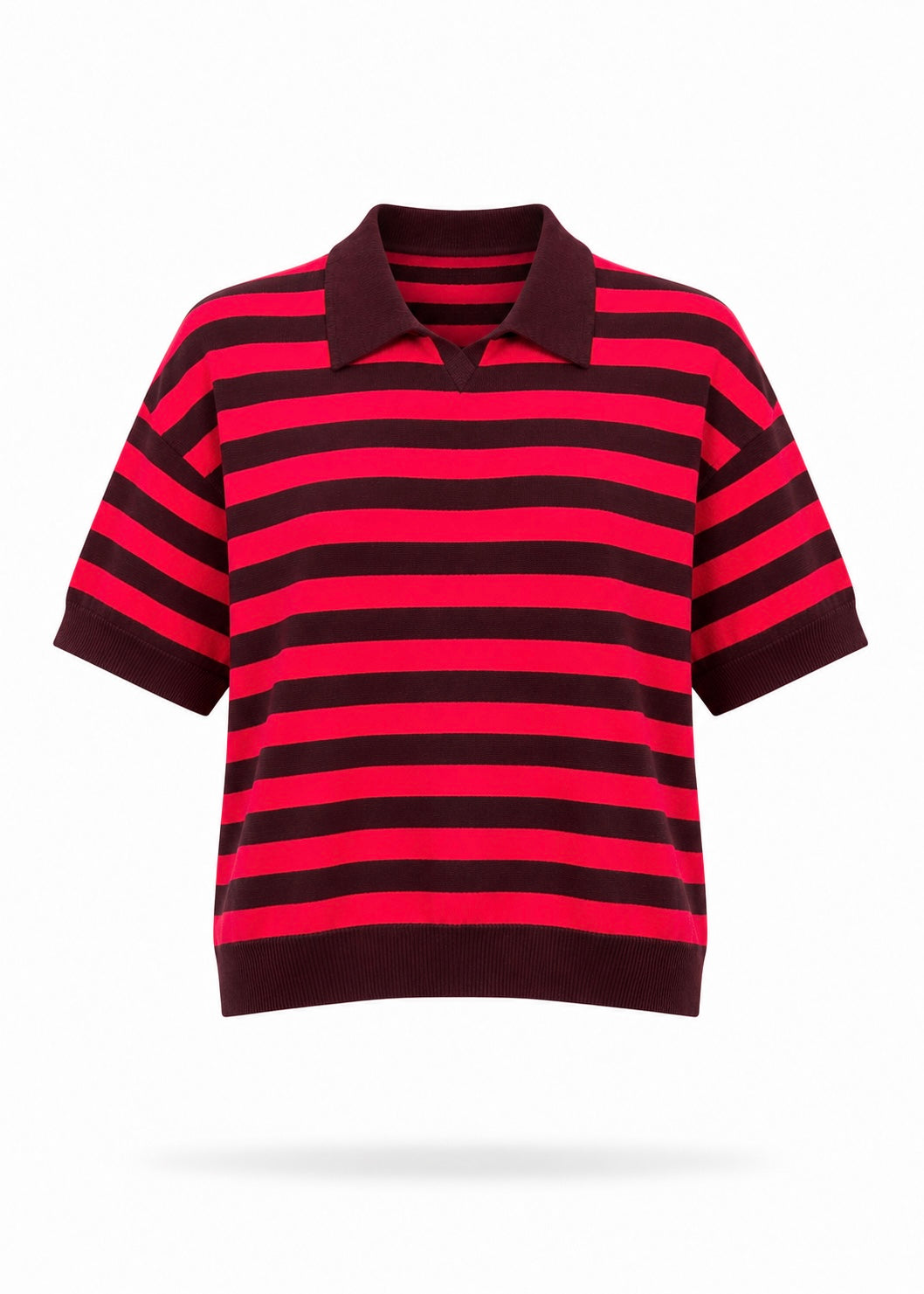 Strick-Poloshirt gestreift 'Pink'
