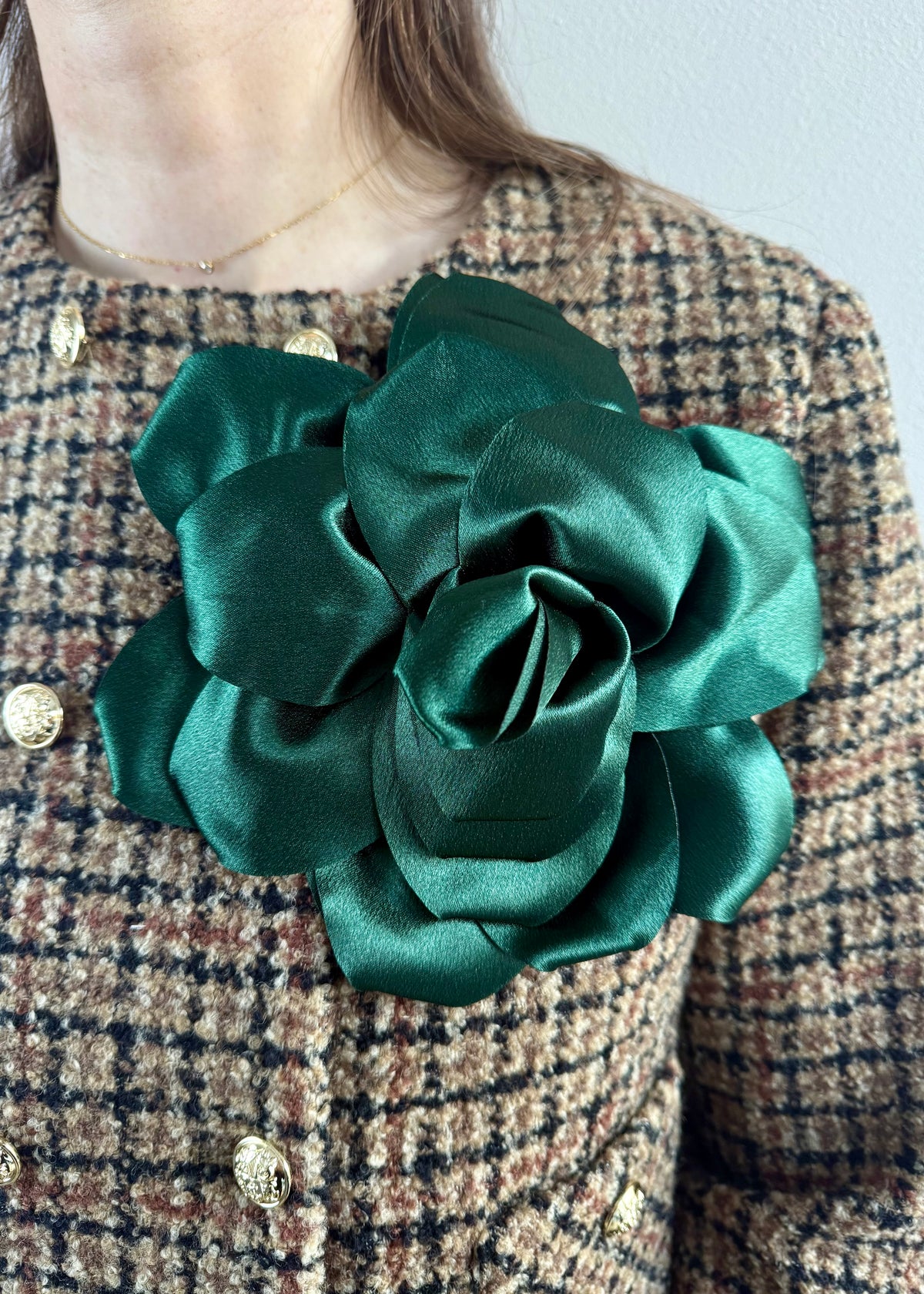 XL-Brosche Satin-Blüte 'Smaragd'