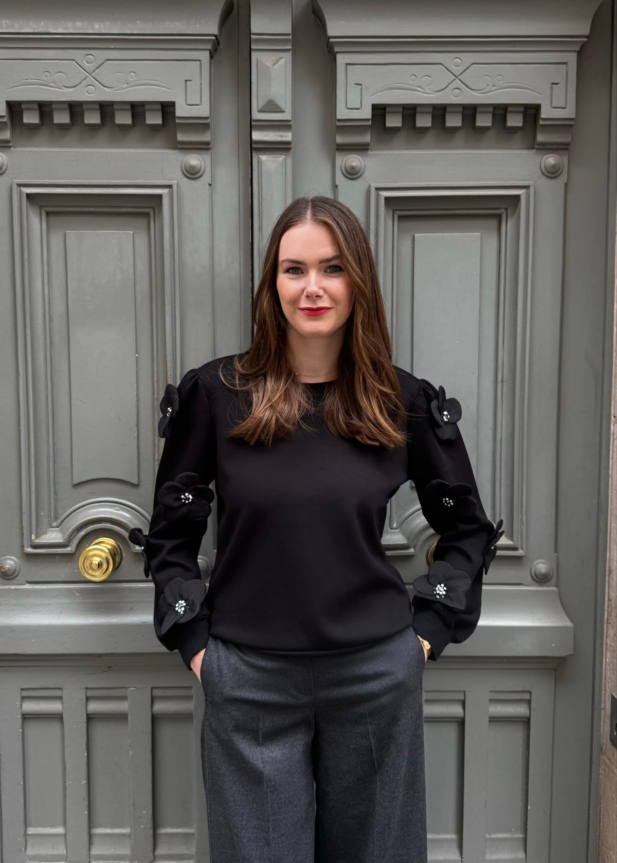 Sweatshirt mit Chiffon-Blumen