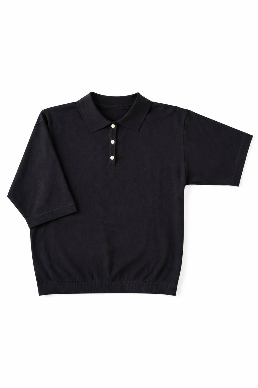 Strick-Poloshirt mit Perlen 'Schwarz'