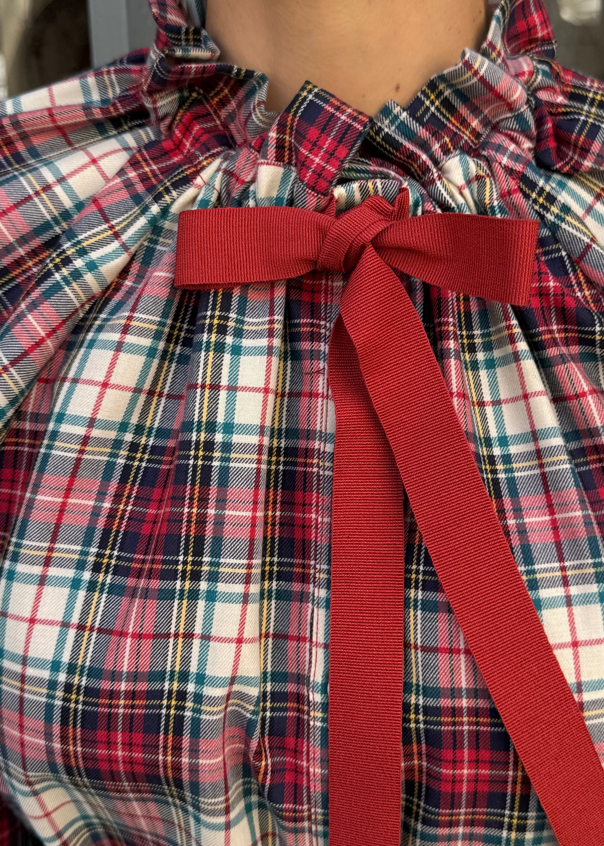 Bluse mit Samtschleife &#39;Tartan&#39;
