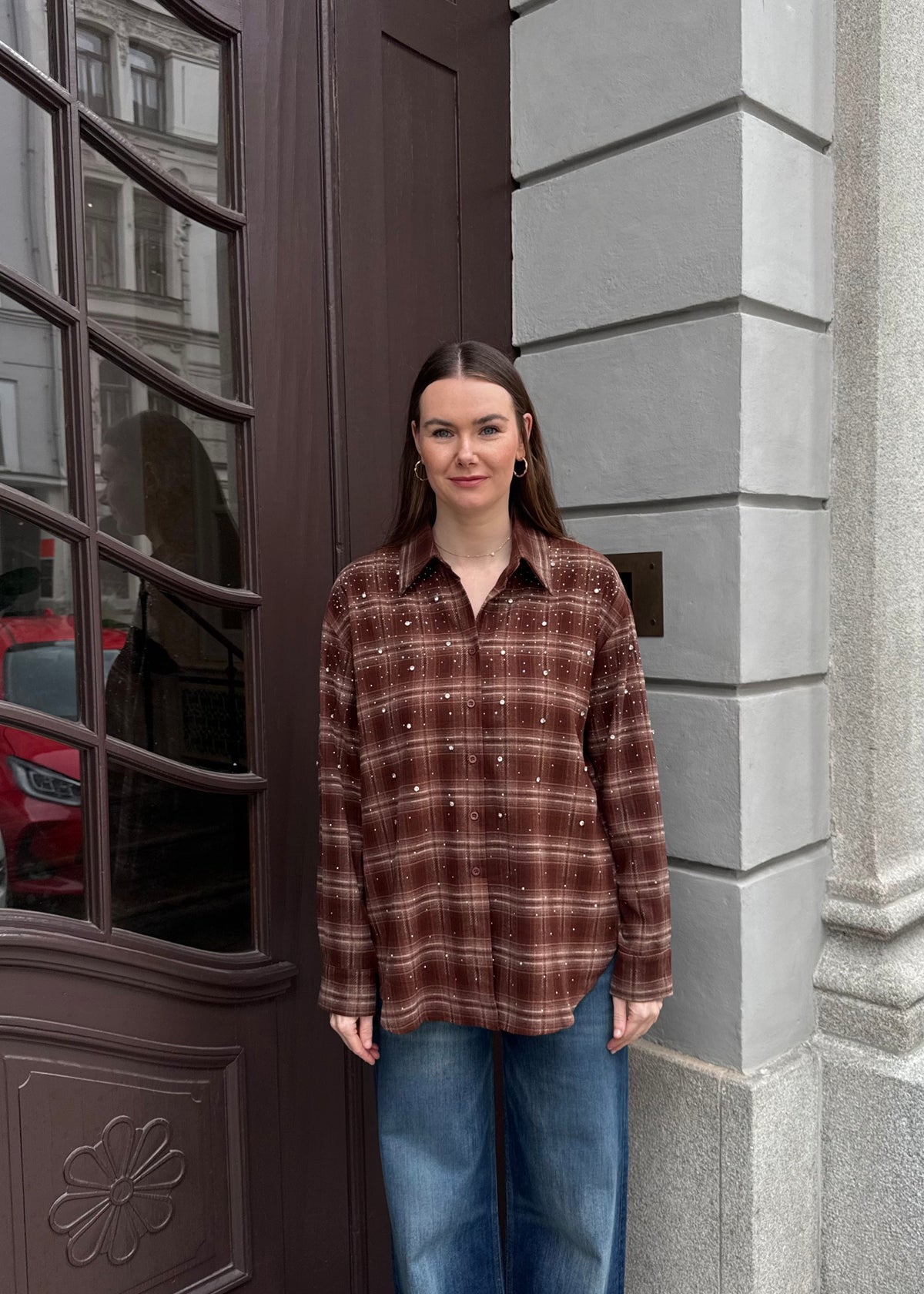 Flanellhemd mit Strass &#39;Braun&#39;