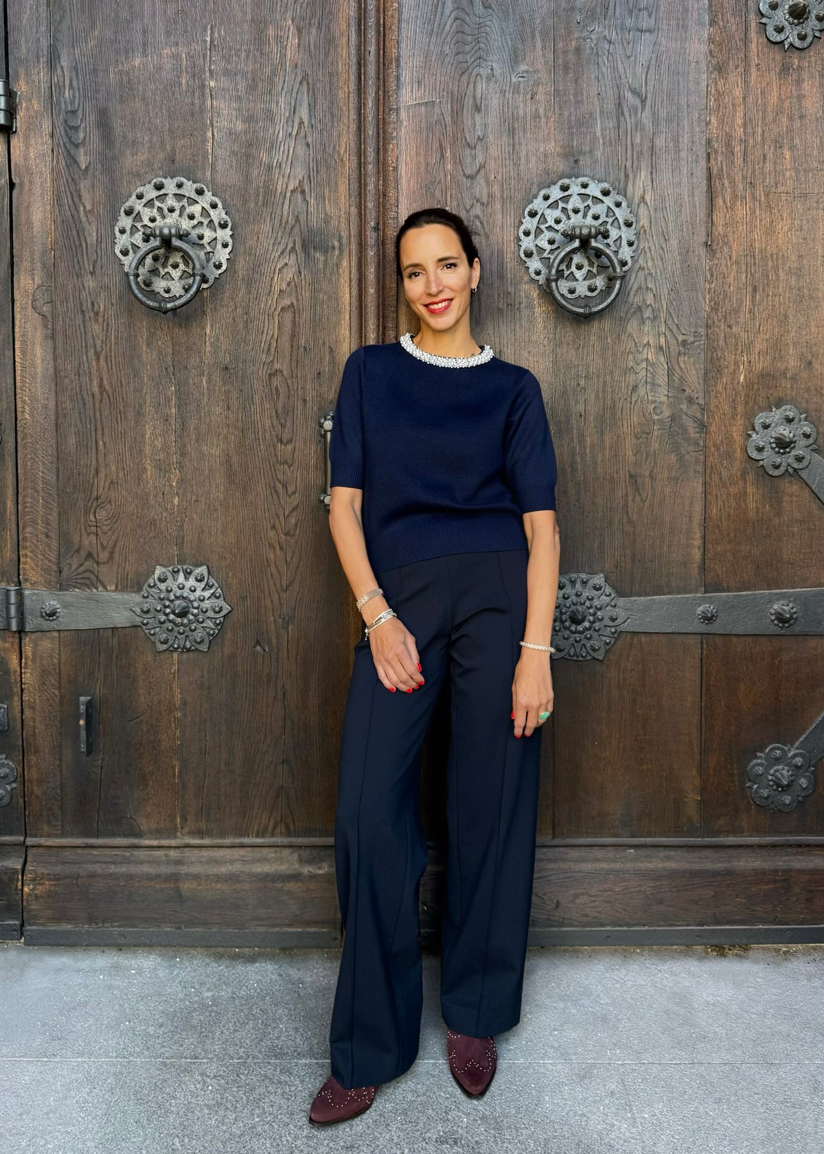 Hose mit Bundfalte &#39;Navy&#39;