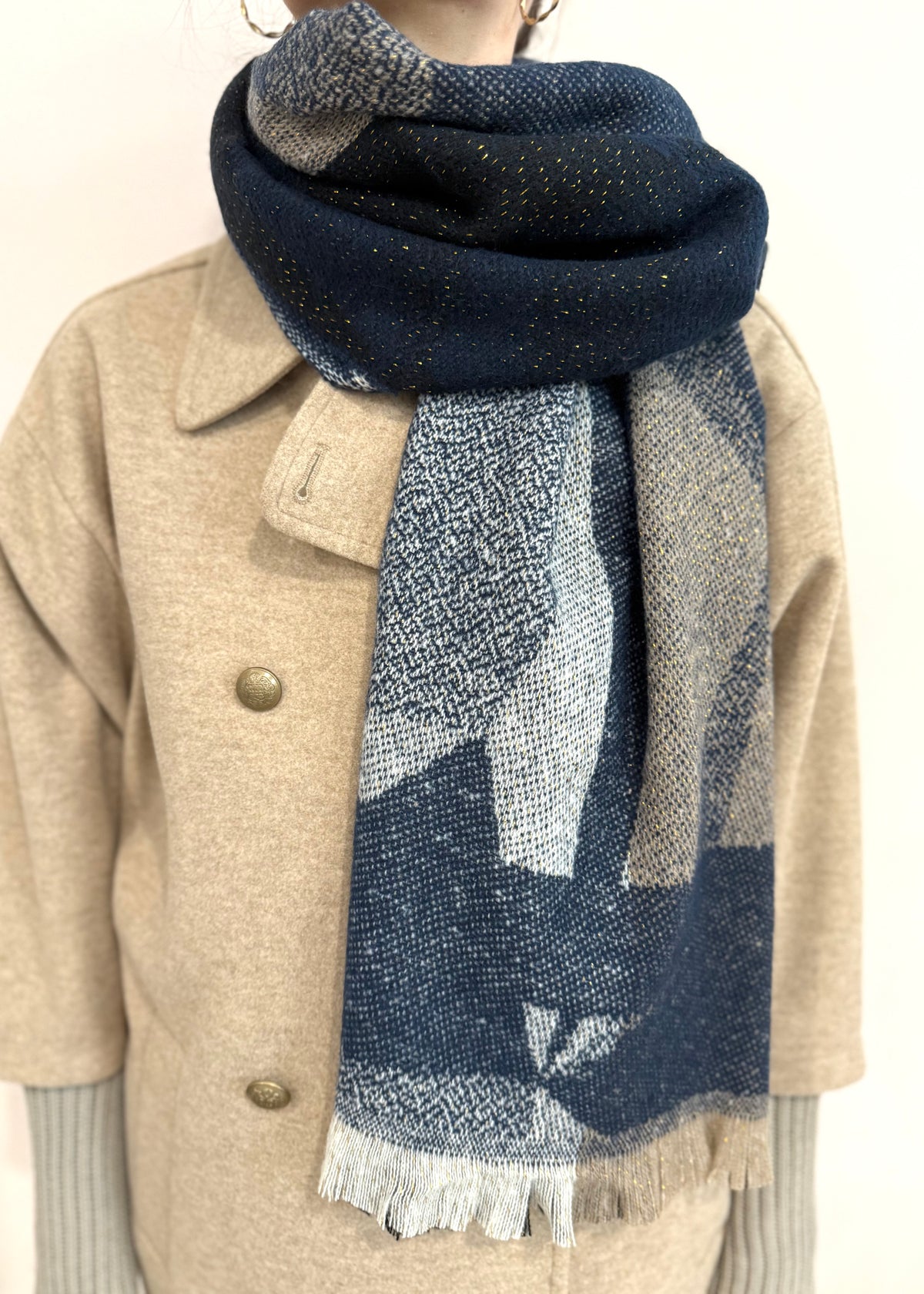 Schal mit Lurex 'Blau-Beige'