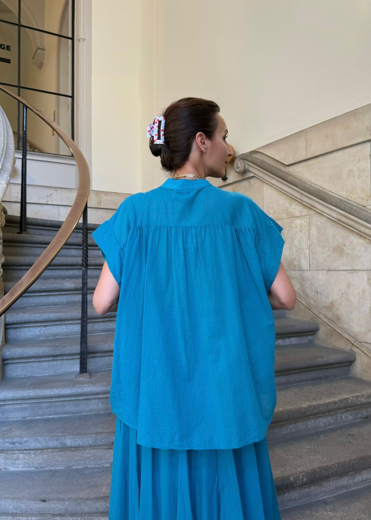 Kurzarm Bluse &#39;Petrol&#39;