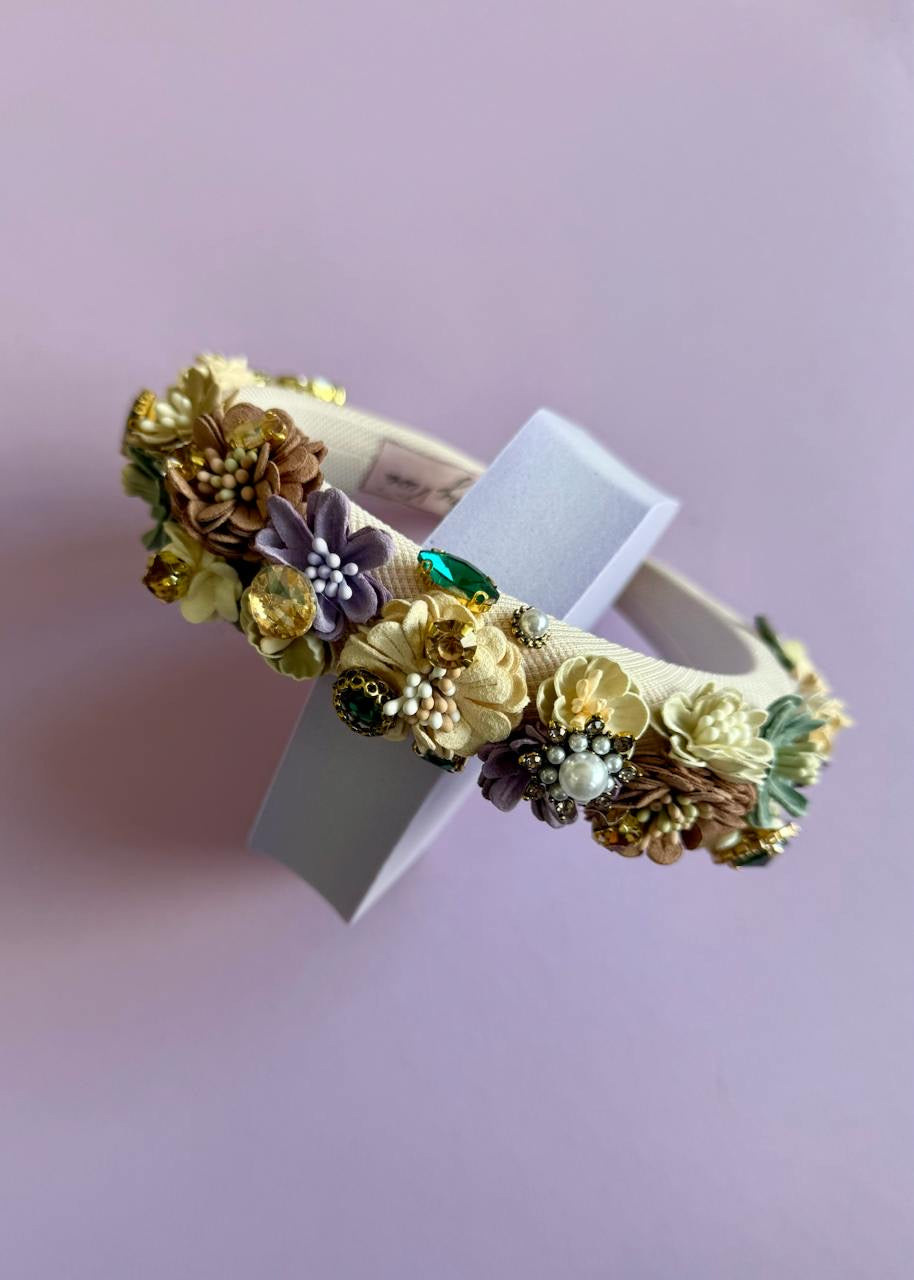 Haarreif mit Blumen &#39;Creme&#39;
