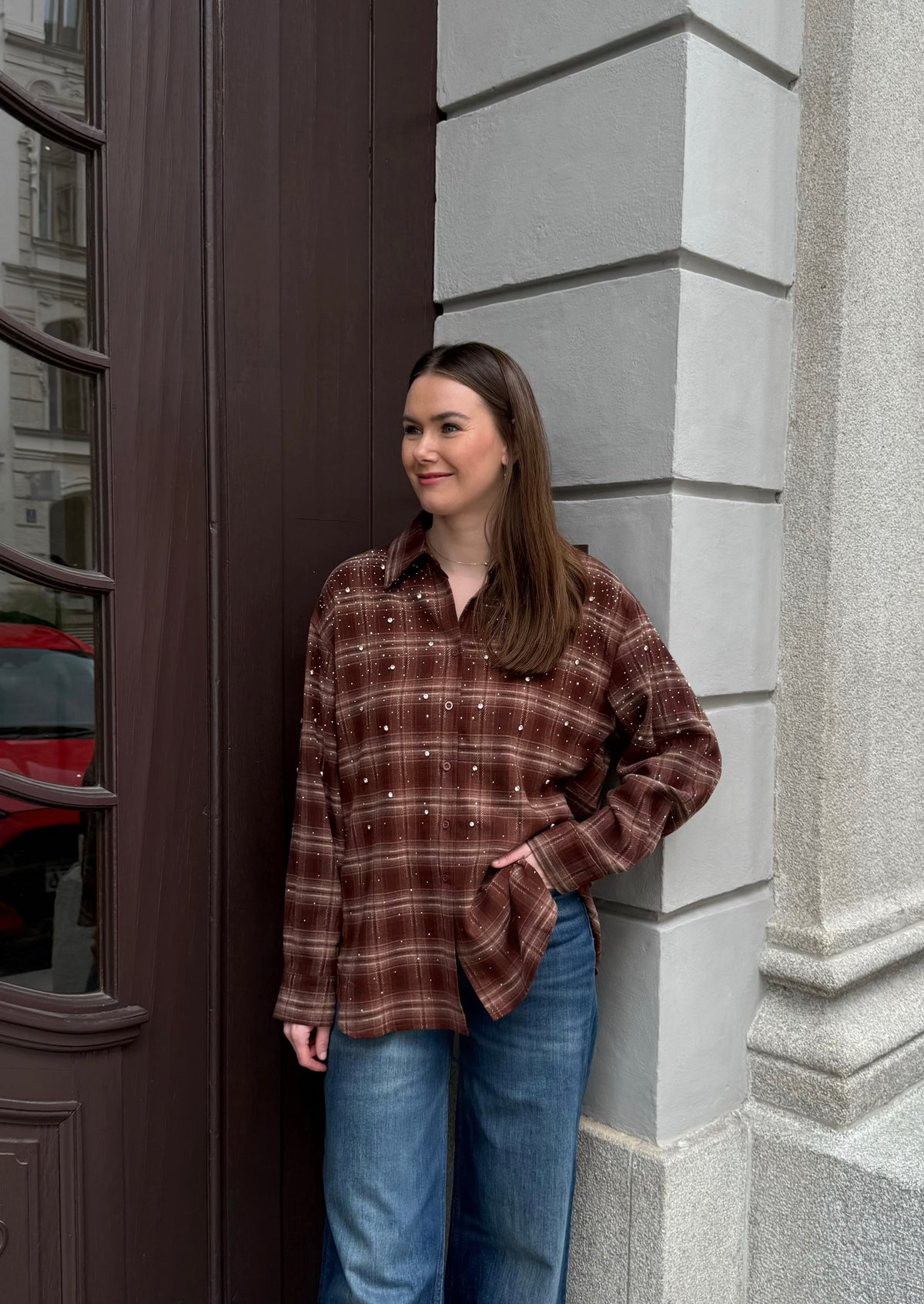 Flanellhemd mit Strass &#39;Braun&#39;