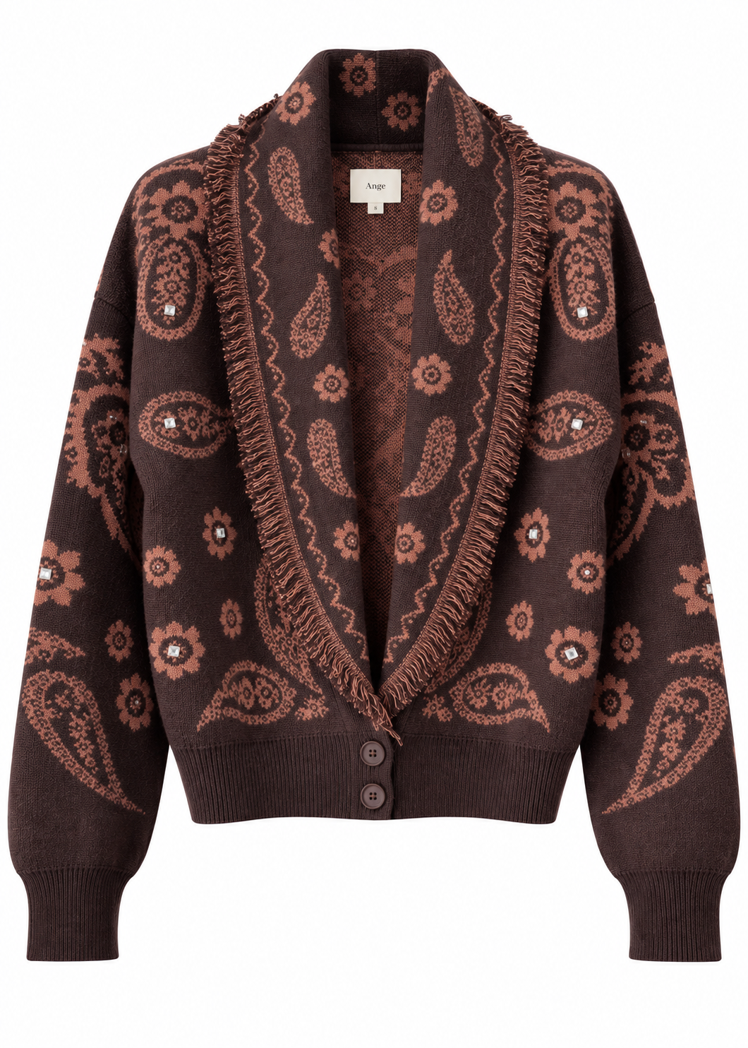Jacquard-Strickjacke mit Fransen