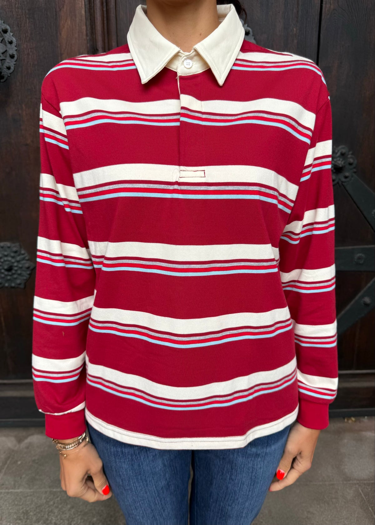Poloshirt &#39;Bordeaux-Hellblau&#39;