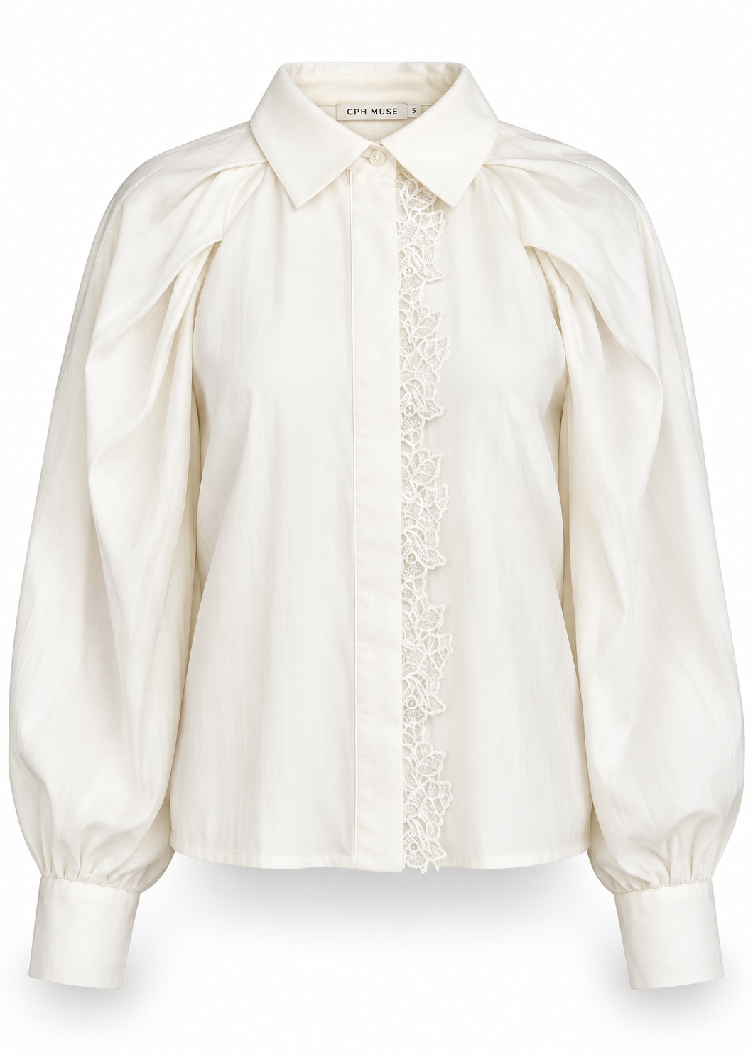 Hemdbluse mit Spitze 'Creme'