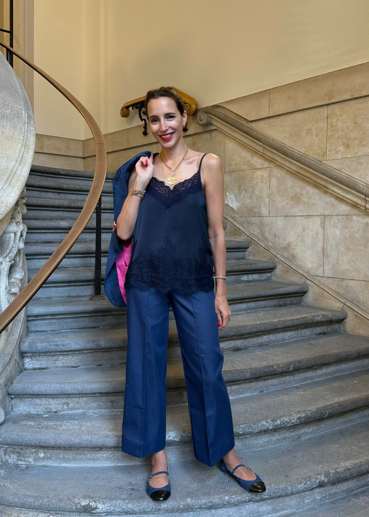 Trägertop mit Spitze &#39;Navy&#39;