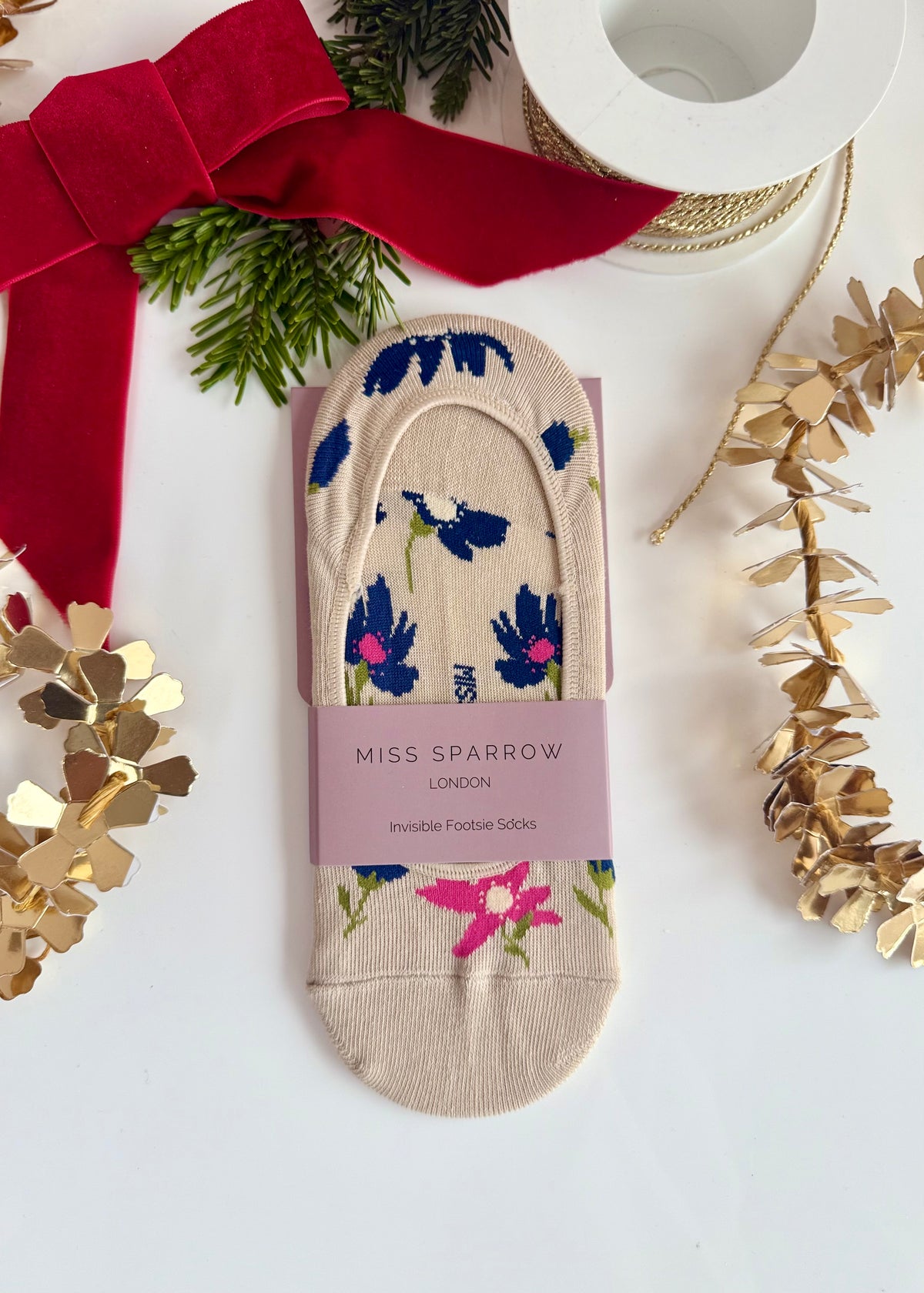 Füßlinge 'Blumen' Beige