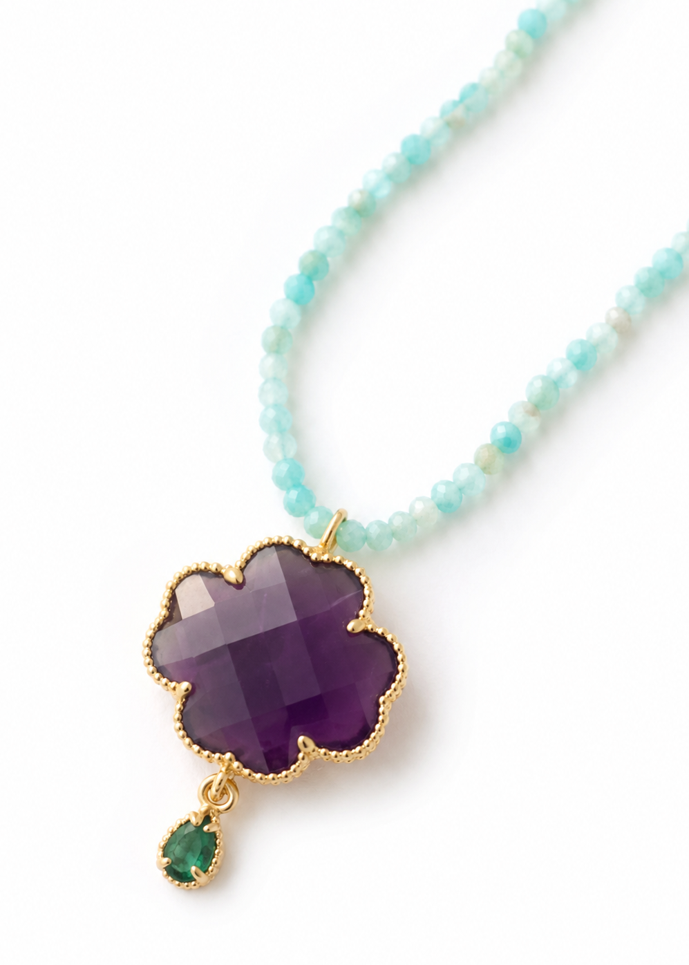 Kette 'Kleeblatt' Amethyst-Türkis