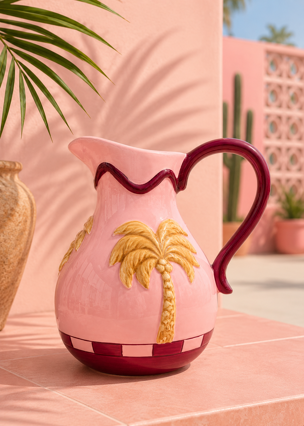 Keramik Krug 'Palme' Rosa