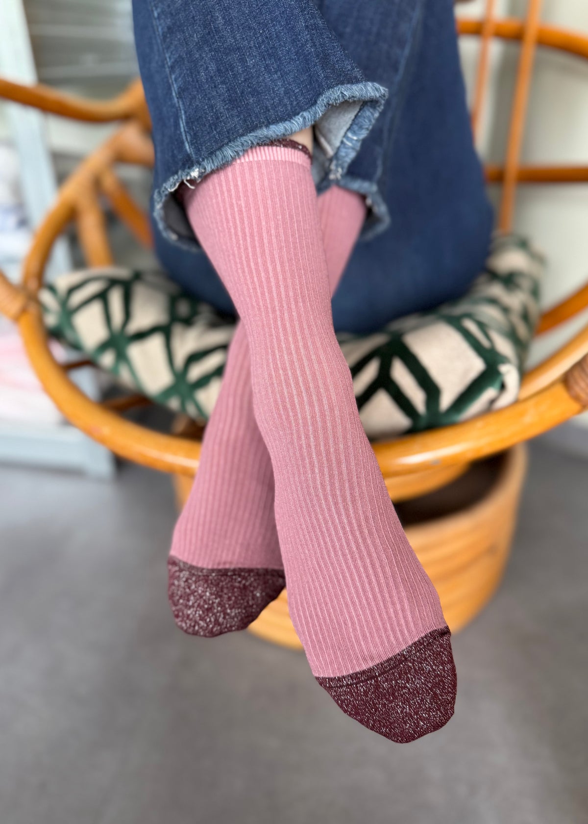 Socken gerippt mit Lurex &#39;Rosé&#39;