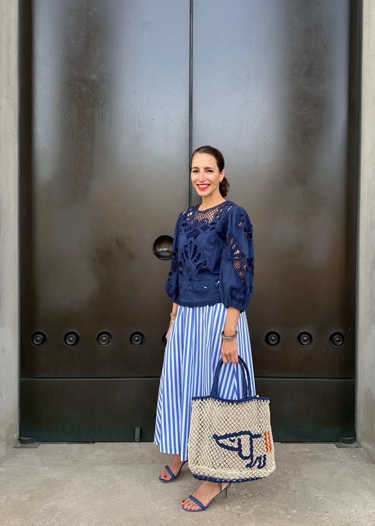Bluse mit Sangallo Spitze &#39;Navy&#39;
