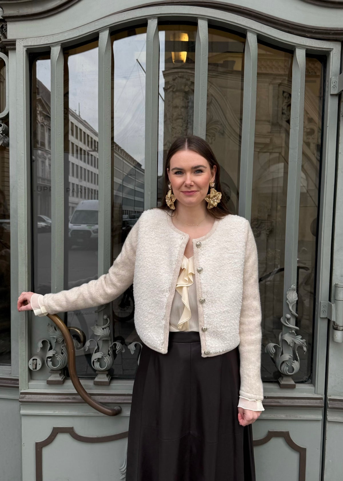 Chiffon Bluse mit Volant &#39;Vanille&#39;