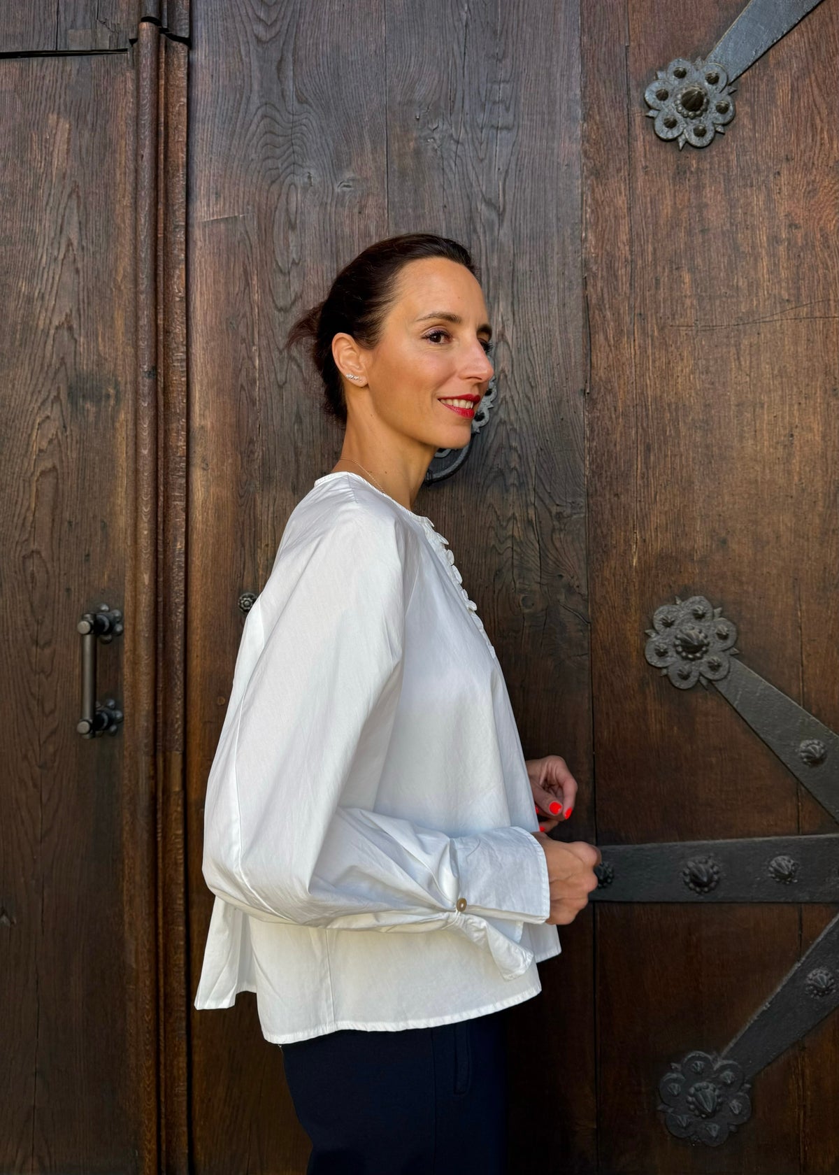 Bluse mit Volant &#39;Offwhite&#39;