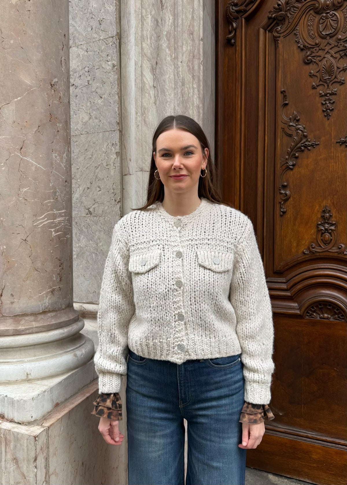Strickjacke mit Schmuckknöpfen &#39;Offwhite&#39;