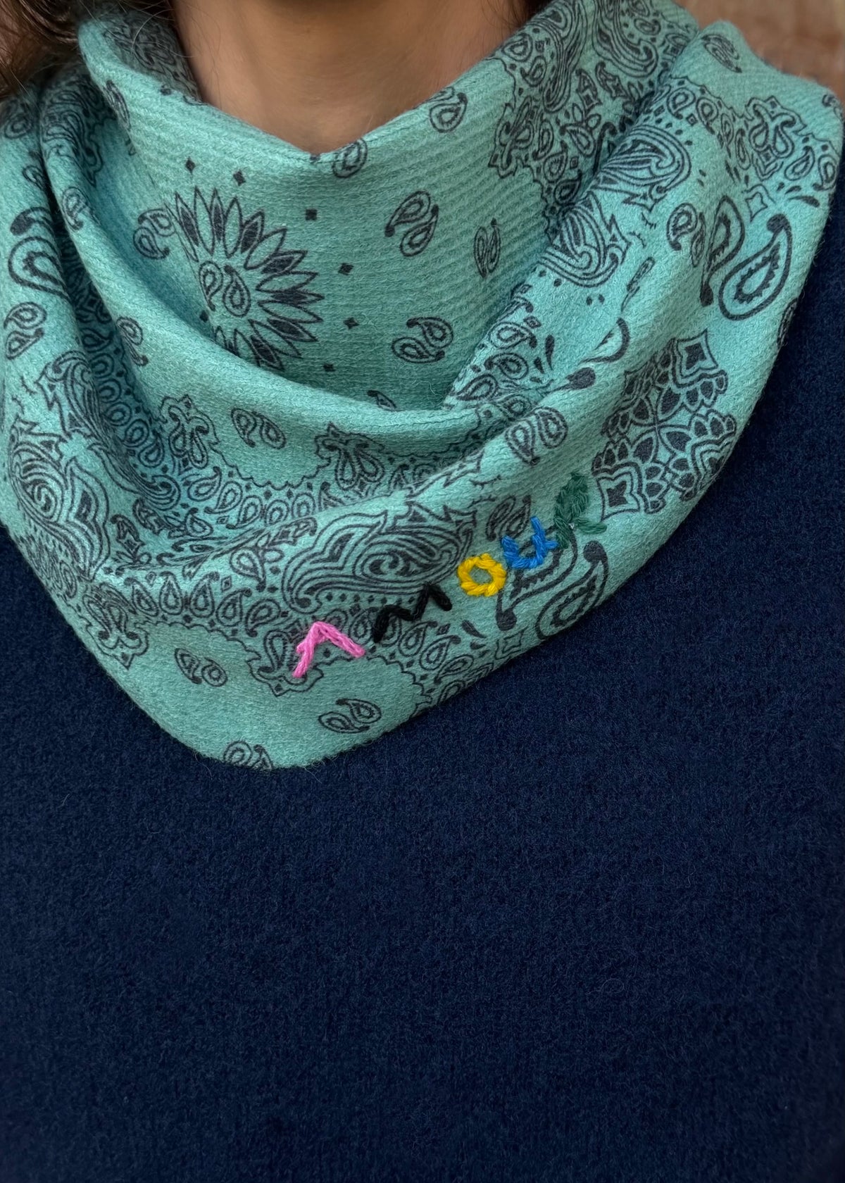 Amour Dreieckschal mit Ornamenten 'Türkis'