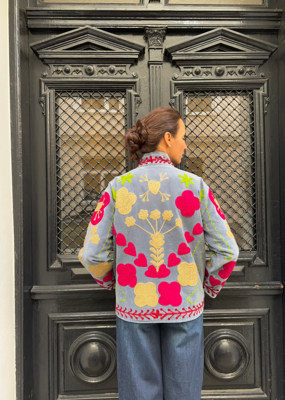 Bohojacke aus Samt 'Blau-Grau'