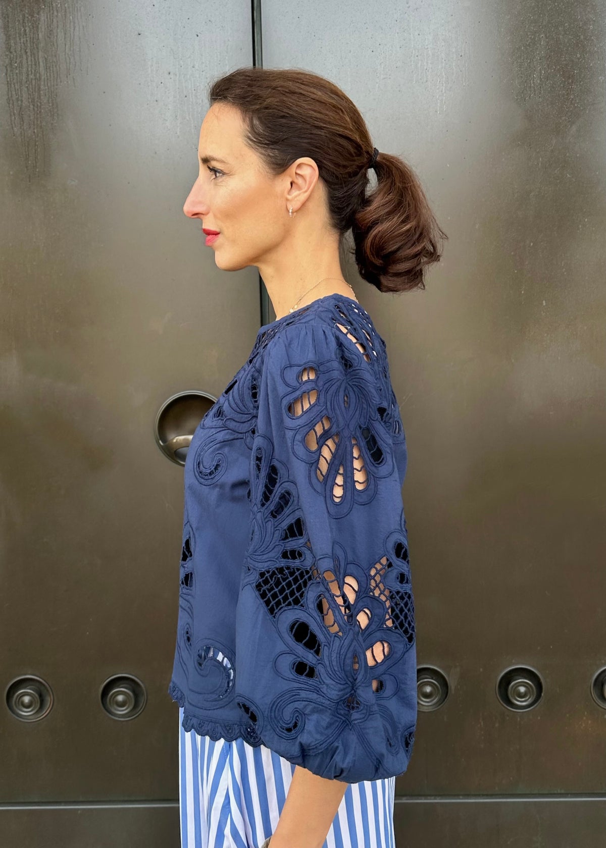 Bluse mit Sangallo Spitze &#39;Navy&#39;