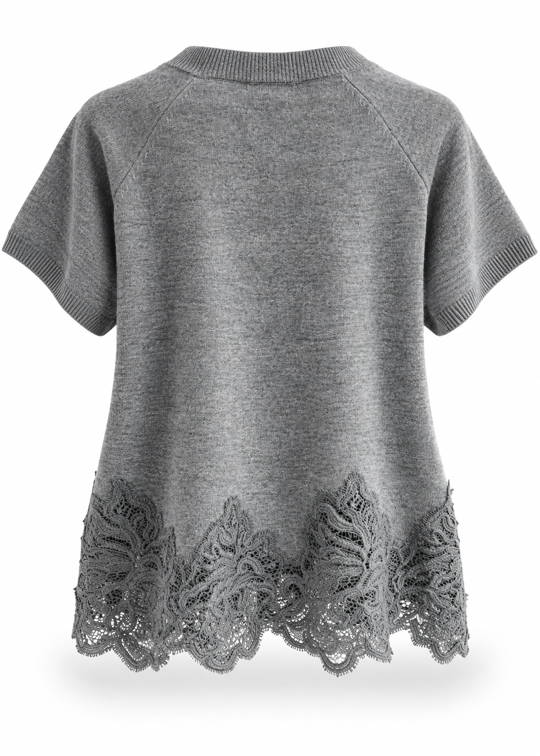 Kurzarm-Pullover mit Spitze 'Grau'