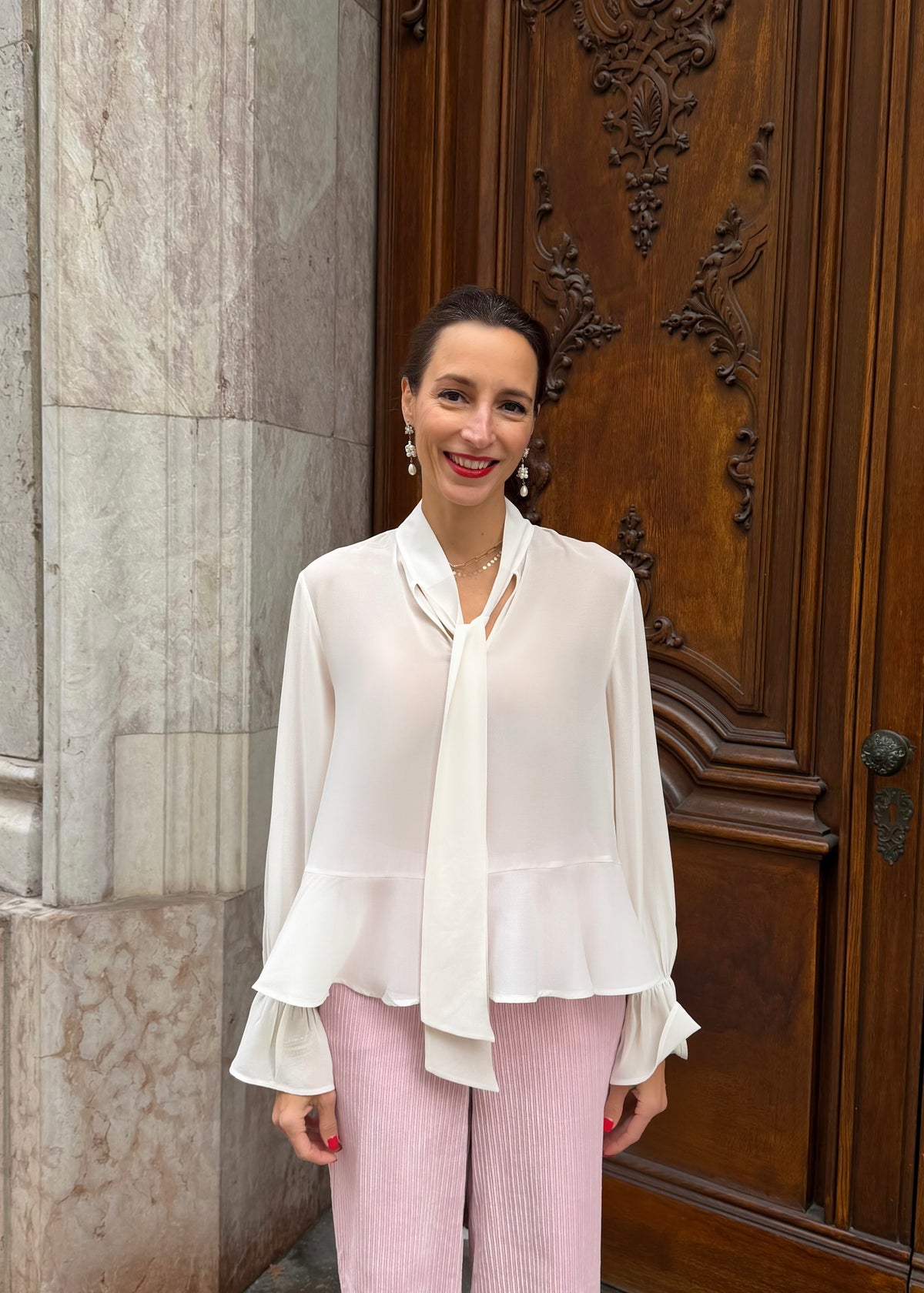 Chiffon Bluse mit Schluppe 'Offwhite'