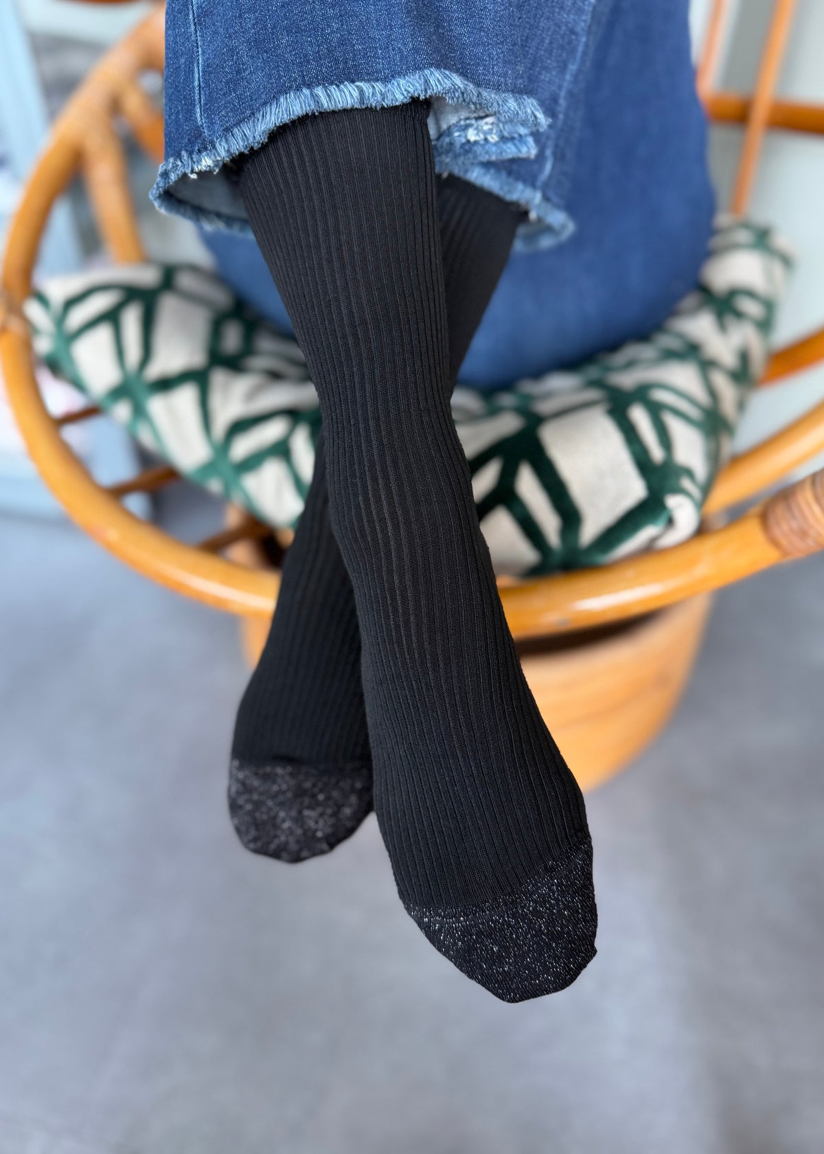 Socken gerippt mit Lurex &#39;Schwarz&#39;