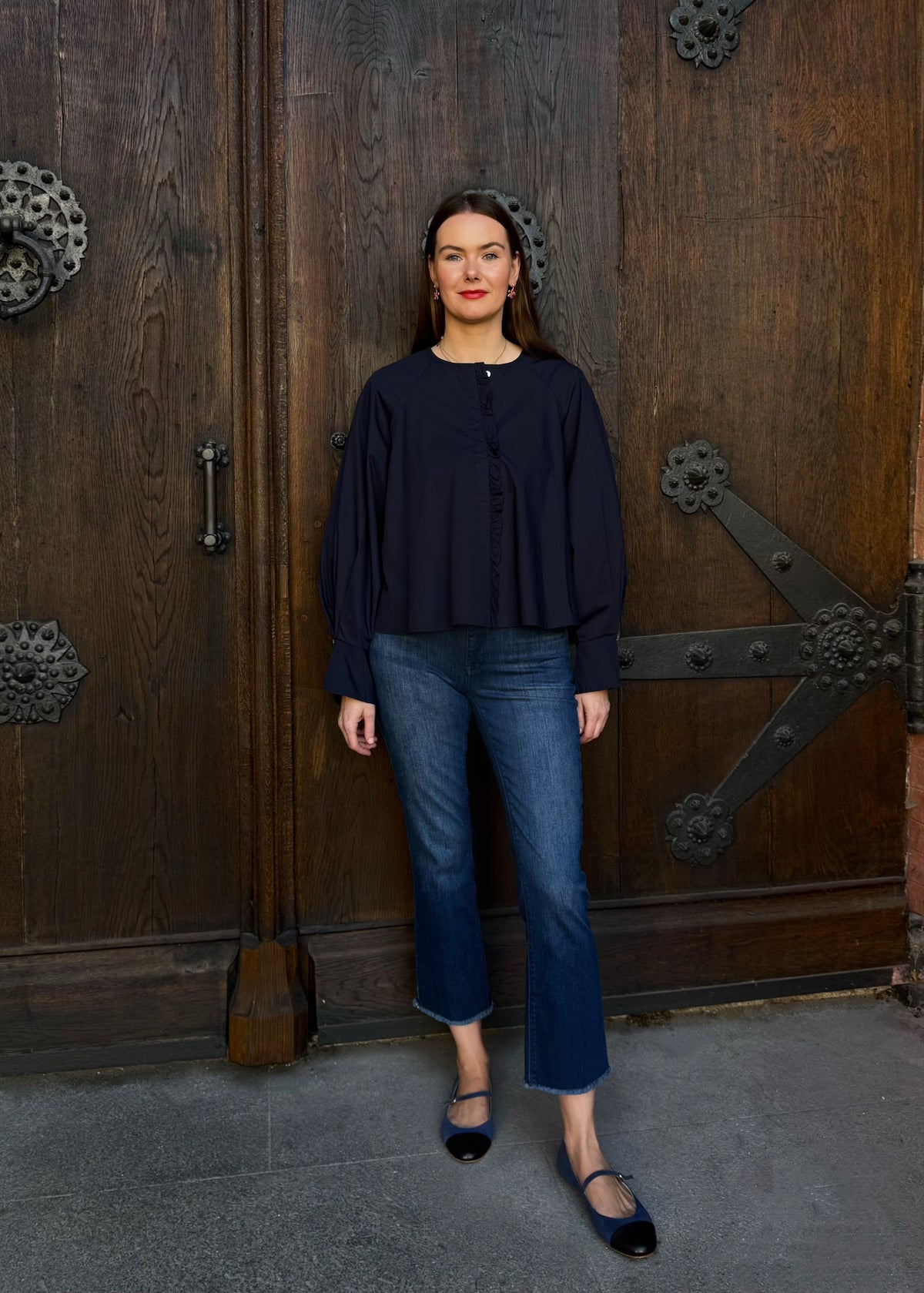 Bluse mit Volant &#39;Navy&#39;