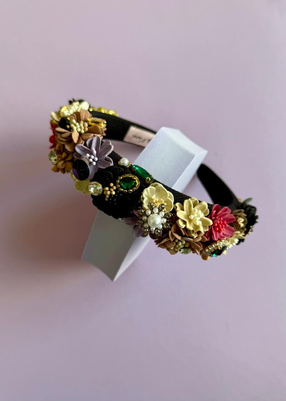 Haarreif mit Blumen &#39;Schwarz&#39;