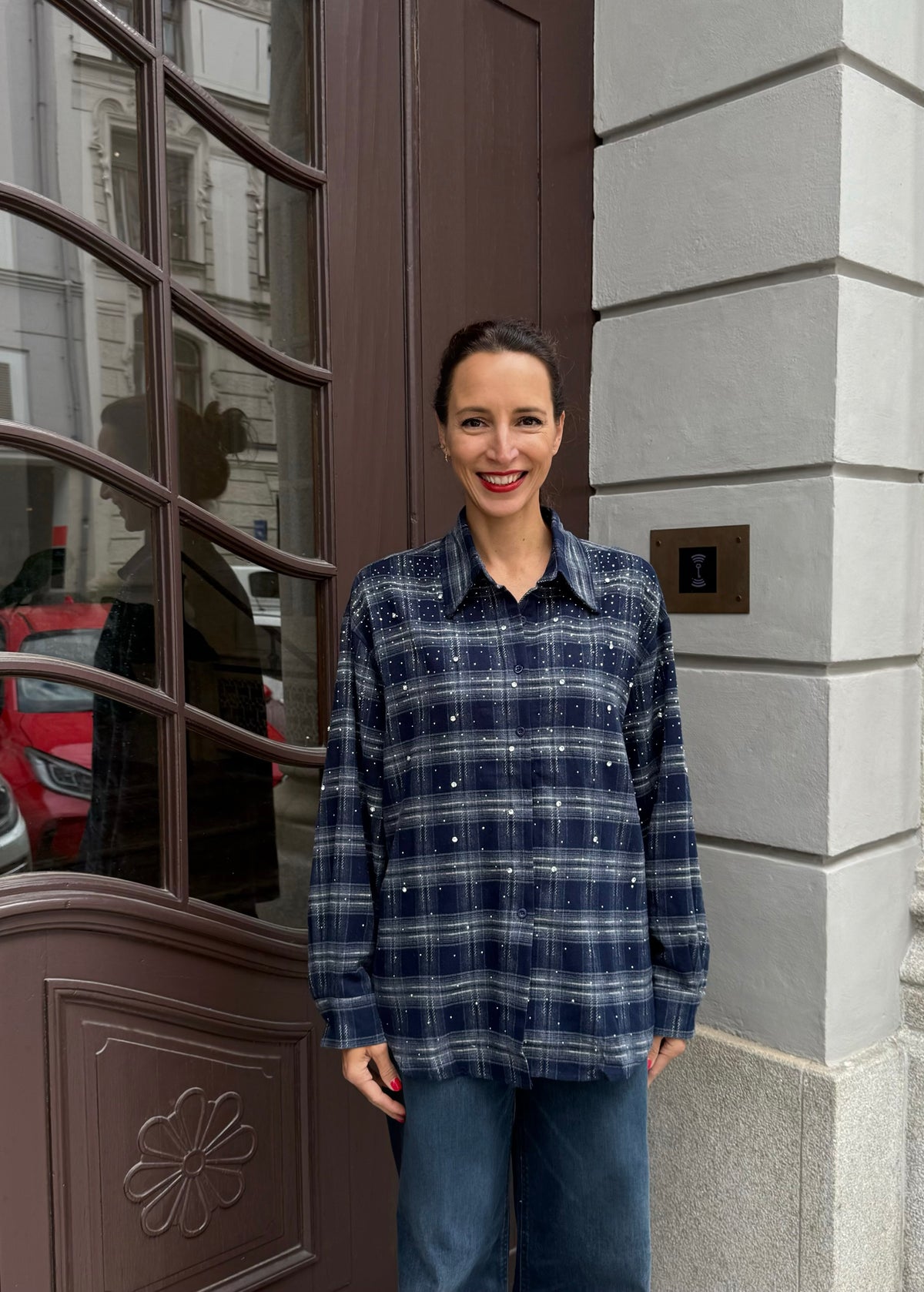 Flanellhemd mit Strass &#39;Blau&#39;